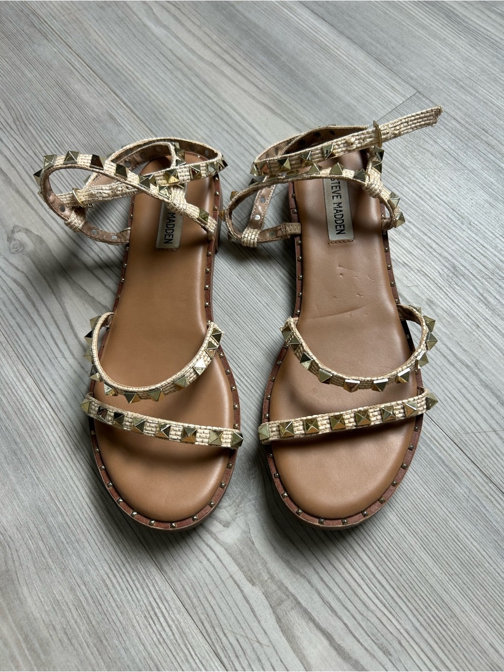 Steve Madden Gold Pyramid-Stud Ankle Strap Sandals